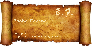 Baahr Ferenc névjegykártya